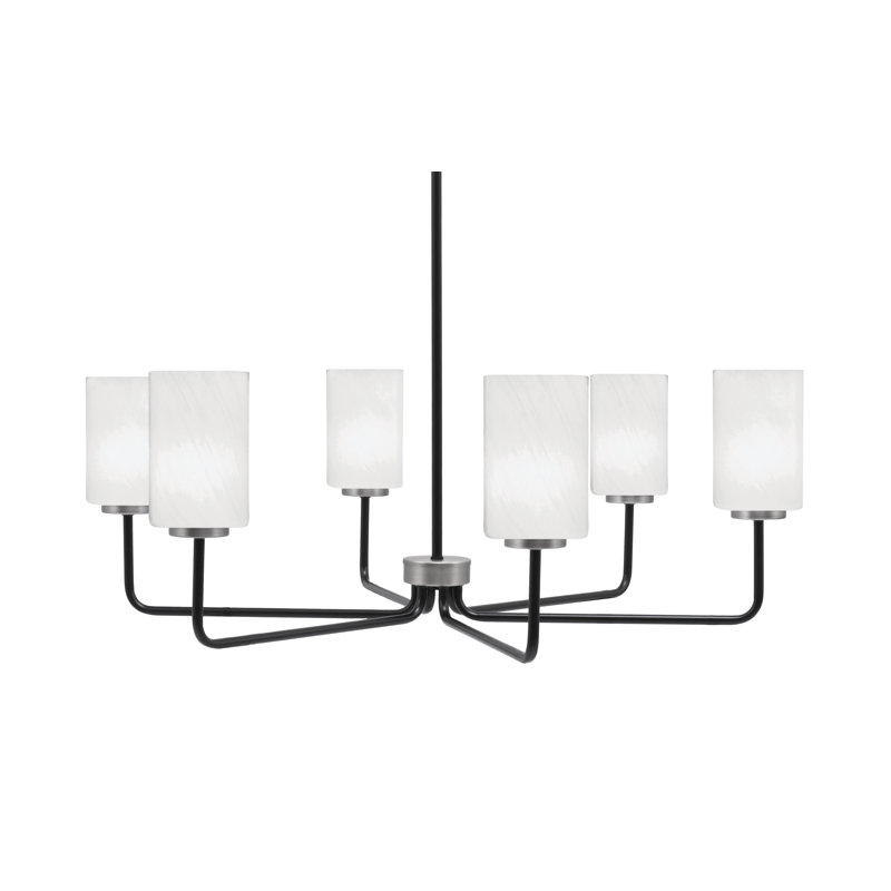 Lustre 6 lumières Amarmula, noir mat et finition graphite, verre marbré blanc 4 po, Blanc, Noir / nickel