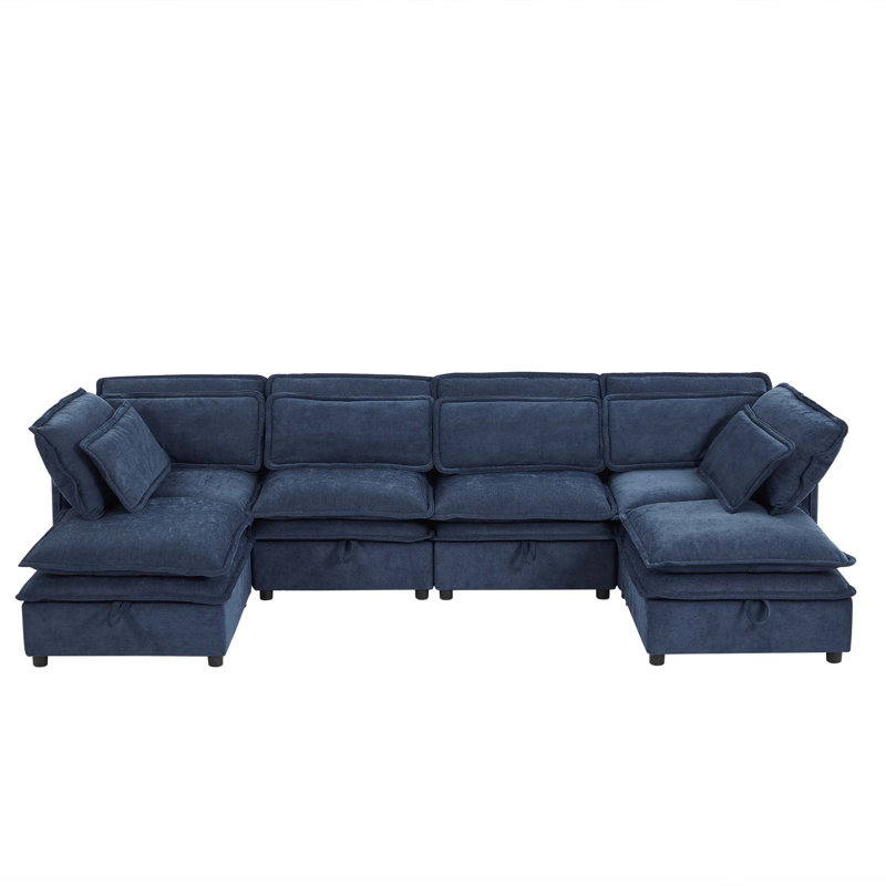 Canapé-lit modulaire convertible Elysara, H 32 po x l 124,4 po x P 63 po, Polyester bleu foncé