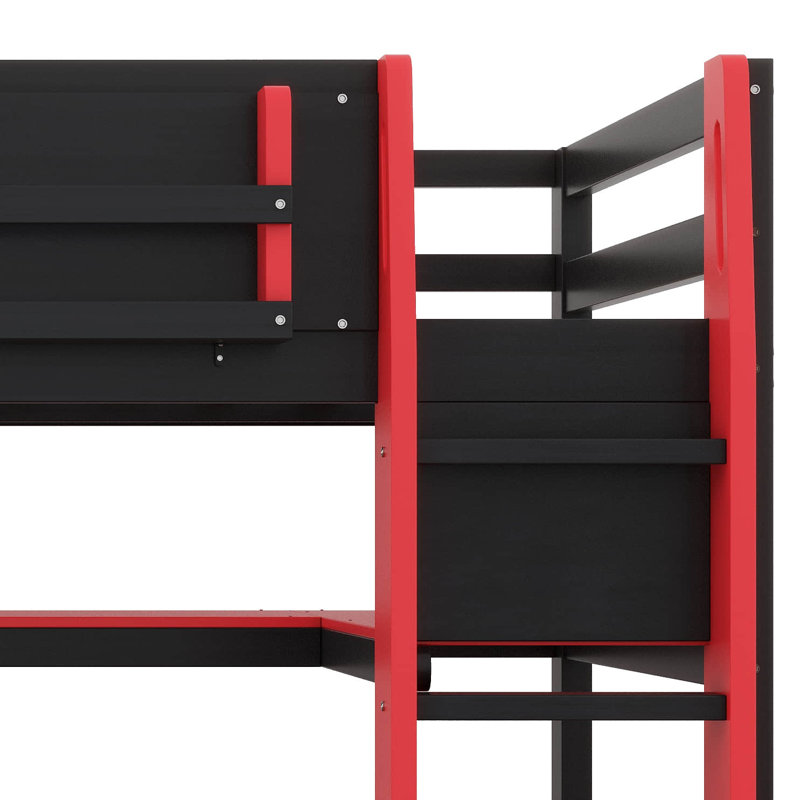Lit mezzanine en bois Gaming, Lit simple, Rouge