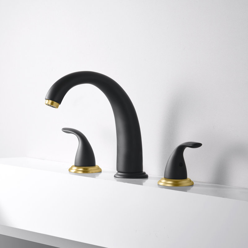 S2169S-CH-XX Sumerain 2 Handle Roman Tub Faucet,3 Hole Tub Faucet, Black/Gold