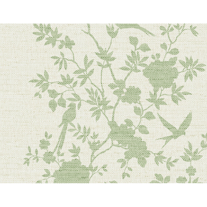 Floral Grass Cloth Wallpaper Roll, Jade