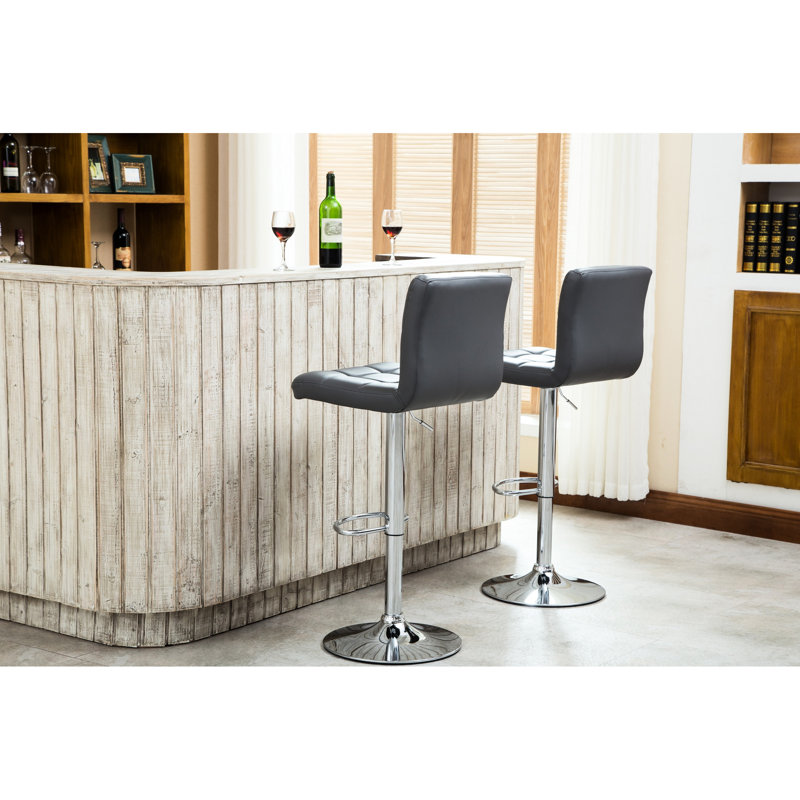 De 2 tabourets de bar hydrauliques en similicuir gris avec tour à 360 degrés et base, paire de tabourets pivotants - cuir, hauteur réglable chromée, pivotant, mousse confortable