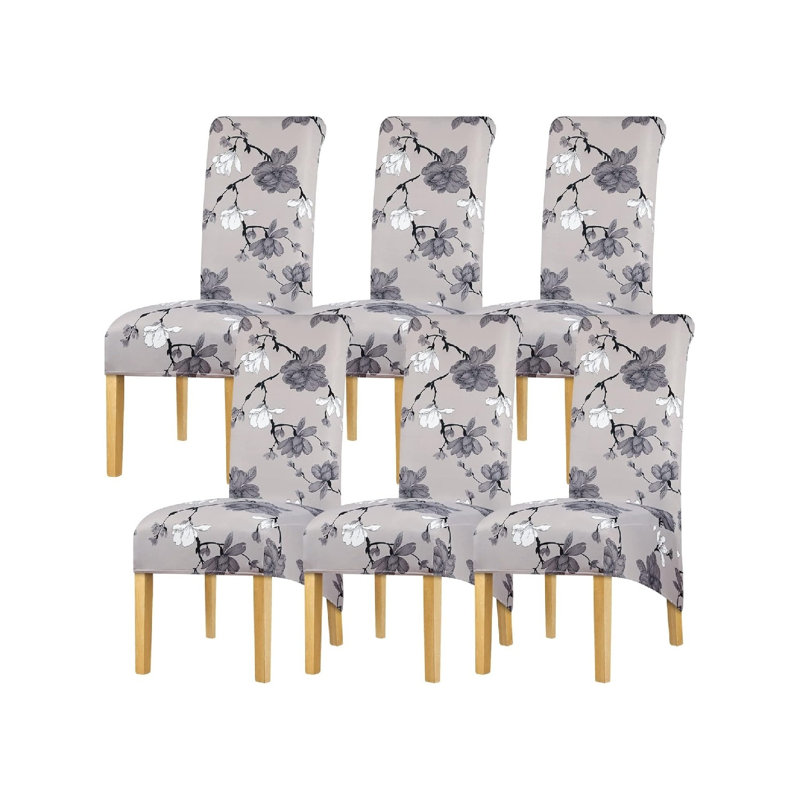 Polyester Box Cushion Dining Chair Slipcover, Polyester - Grey Floral