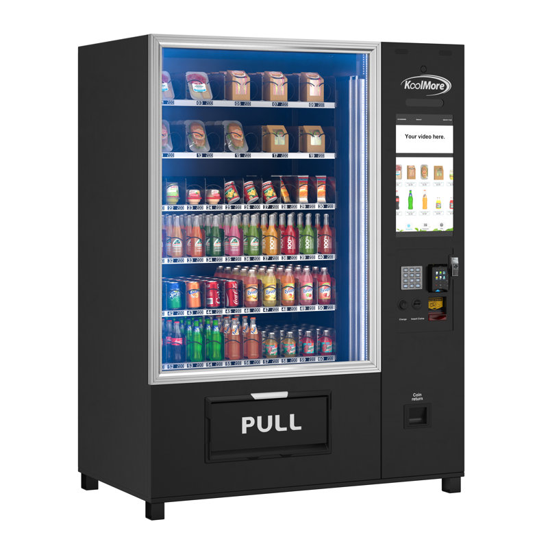 Snack Vending Machine with 21.5 Inch Touch Display, 66 Slots and Elevator-Lift Dispensing System,Refrigerated, Bill and Coin Acceptor, Credit Card Reader, Wifi and 4G Connectivity in Black (KM-VMRWT-66EBCR)