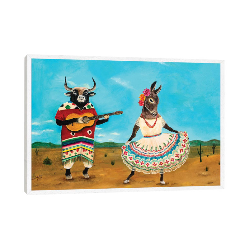 La Serenata De La Burra by Jahna Vashti - Painting on Canvas, 66.04 cm H x 45.72 cm W, White Framed