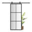 Porte de grange coulissante en aluminium noir, métal, verre clair, 6 carreaux, 91,4 cm x 213,4 cm (H), avec quincaillerie-91464670-85988862