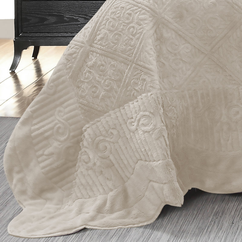 Ensemble de couvre-lit Strawn, Couvre-lit grand + 2 taies décoratives + coussin, Diamant / beige clair