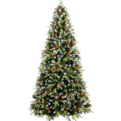 Arbre de Noël 4 pi avec 150 lumières à DEL blanc chaud, 747 branches en PE + branches, baies rouges et pin, branche à charnières pour une décoration rapide et facile