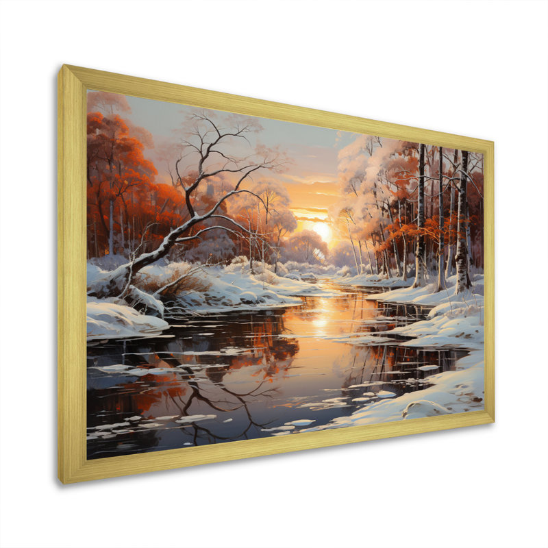 Frozen Wilderness Winter Landscape III - Art mural grand paysage d'hiver, Cadre doré, H 34 po x l 44 po x P 1,5 po