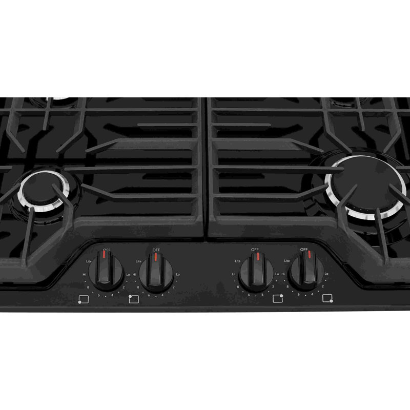 30 Inch Black Cast Iron Gas Cooktop with 4 Burners