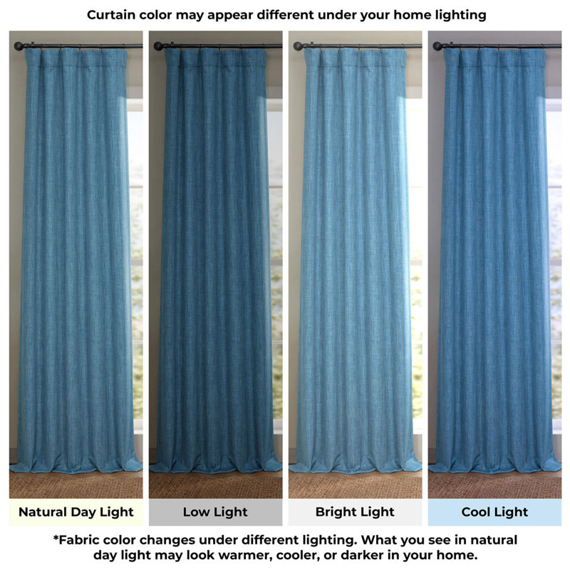 Ottis Faux Linen Room Darkening Curtain Panel, Denim, 50" W x 84" L