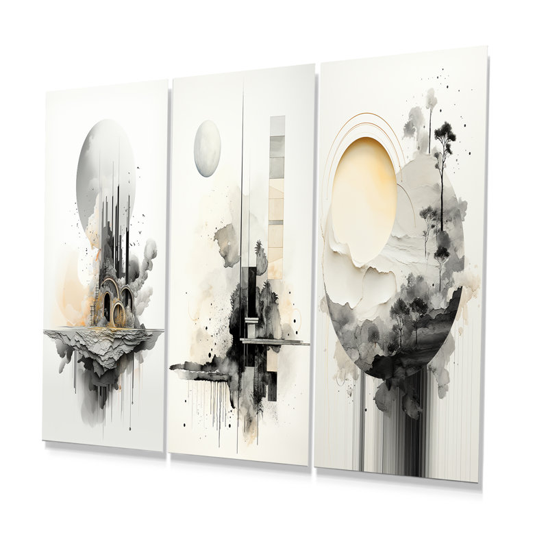 Ensemble de salon mural en métal monochrome Mirage Lansdcape II - paysages abstraits, H 28 po x l 36 po