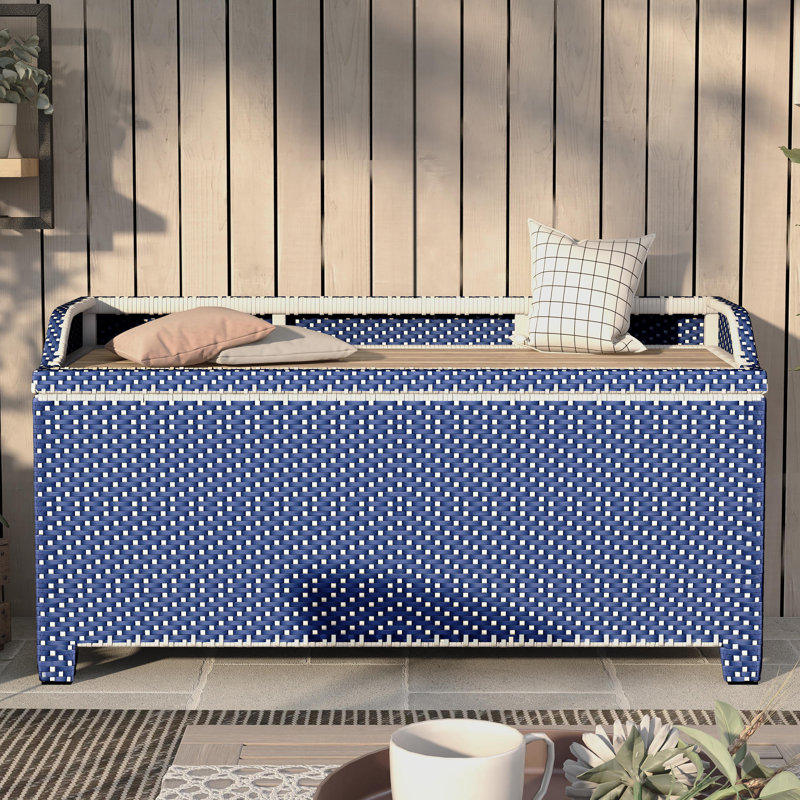 Banc de rangement en osier Angelah Tides, Bleu
