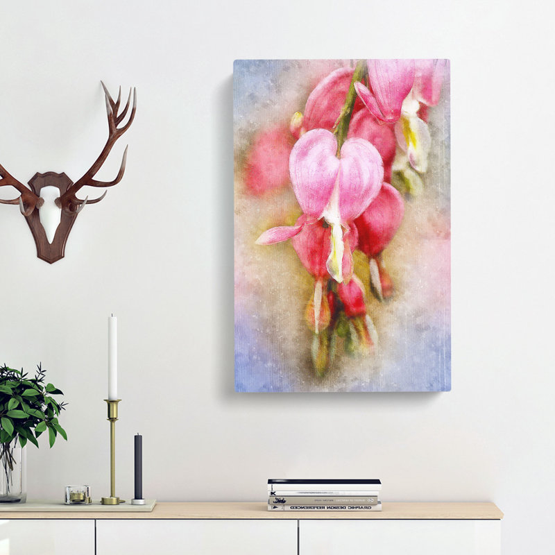 Pink Bleeding Heart Flowers - Wrapped Canvas Print, 60cm H x 40cm W x 3cm D