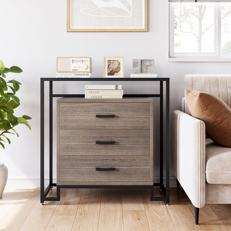 Commode 3 tiroirs Roski, Noir / brun rustique
