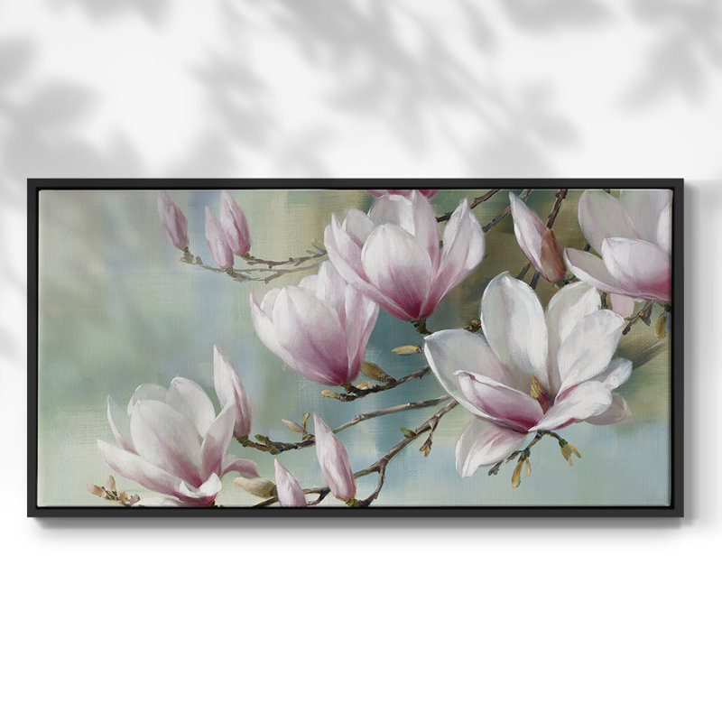Magnolia Morning - Toile tendue avec châssis tendue, prête à accrocher, H 21 po x l 41 po, Noir