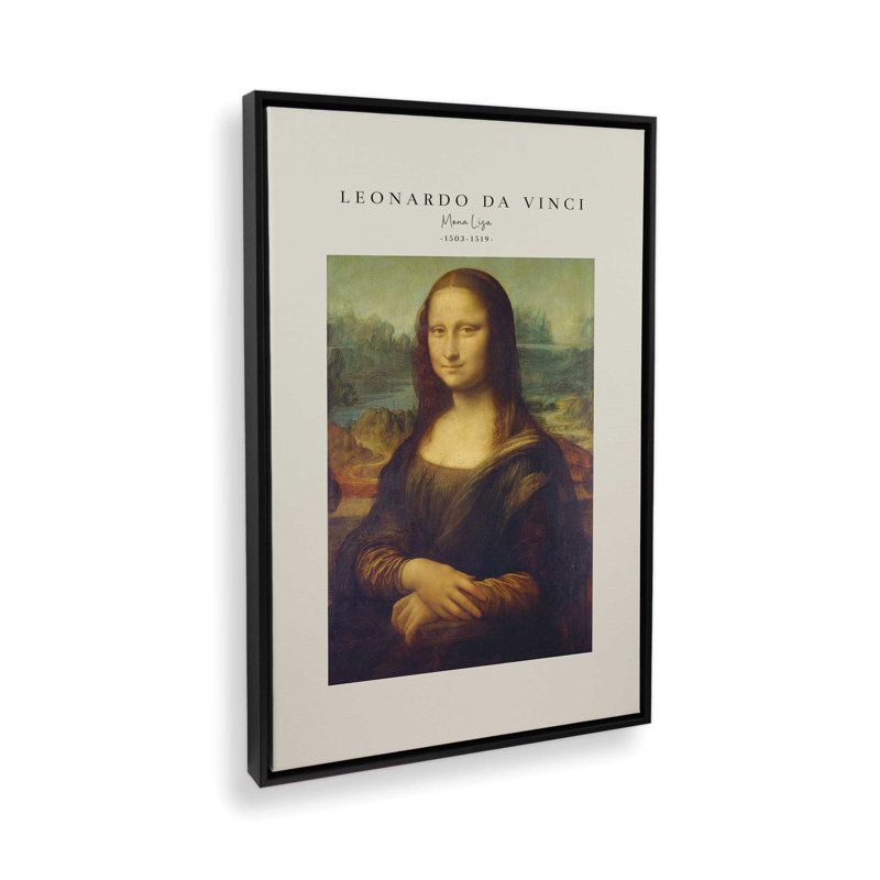 La Joconde de Léonard de Vinci v2, H 12,75 po x l 8,75 po x P 1,75 po, Cadre flottant noir satiné