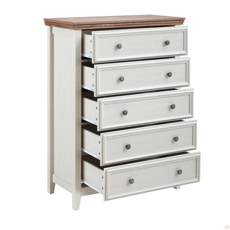 Commode 5 tiroirs, commode 5 tiroirs et rangement pour vêtements, Beige et chêne