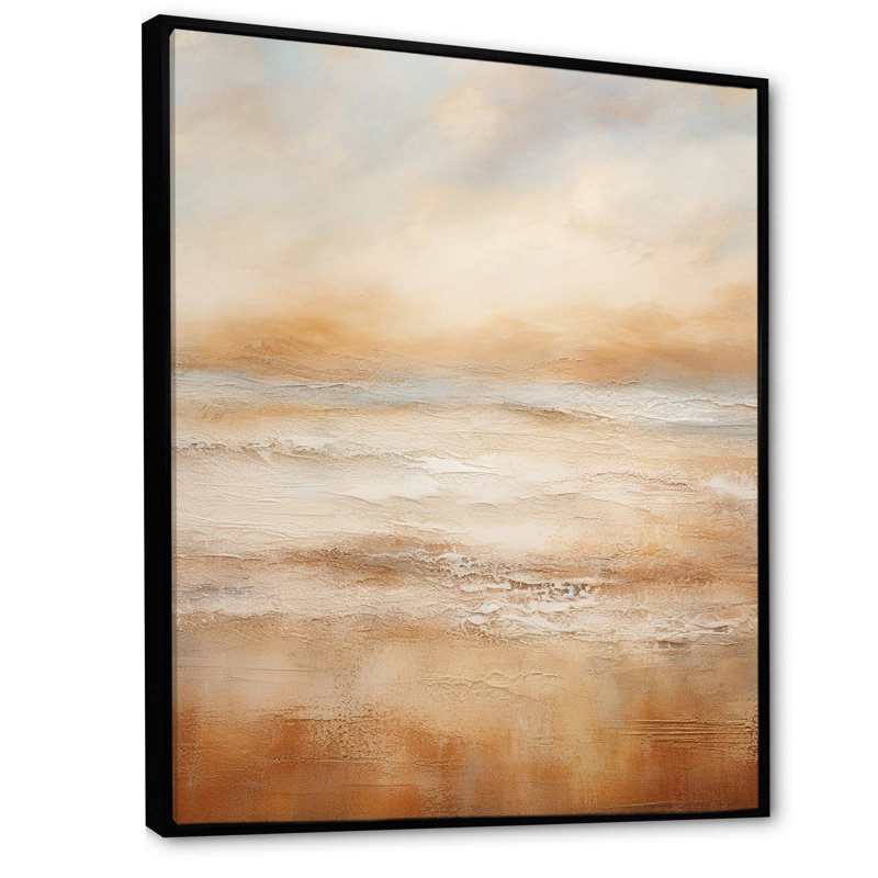 «Beige Sandy Clouds Horizon III», art mural sur toile, Cadre flottant noir, H 32 po x l 16 po x P 1 po