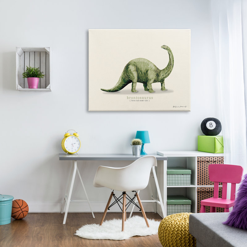 «Green Brontosaurus Dinosaur» par Sally Swatland - impression, H 36 po x l 48 po x P 1,5 po, Toile tendue