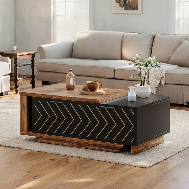 Table basse extensible, table basse centrale avec 2 tiroirs de rangement