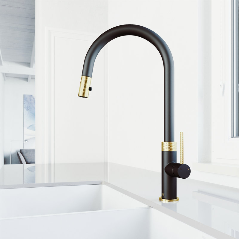 Bristol 19" H 1-handle Pull-Down 2-Function Sprayer Kitchen Faucet, Matte Brushed Gold/Matte Black