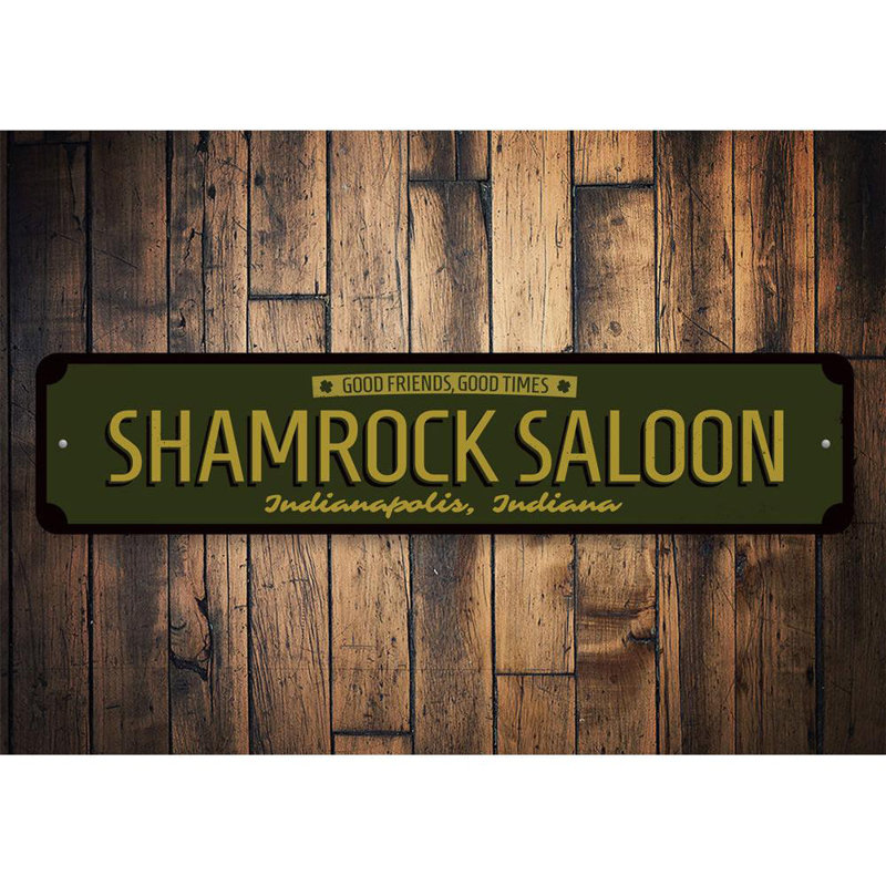 Plaque en aluminium Shamrock Saloon, H 6 po x l 24 po x P 0,06 po