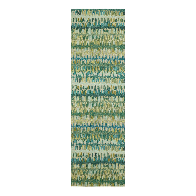 Paint Chip Moss Hand Micro Hooked Wool Rug, Runner 2'6" x 8'