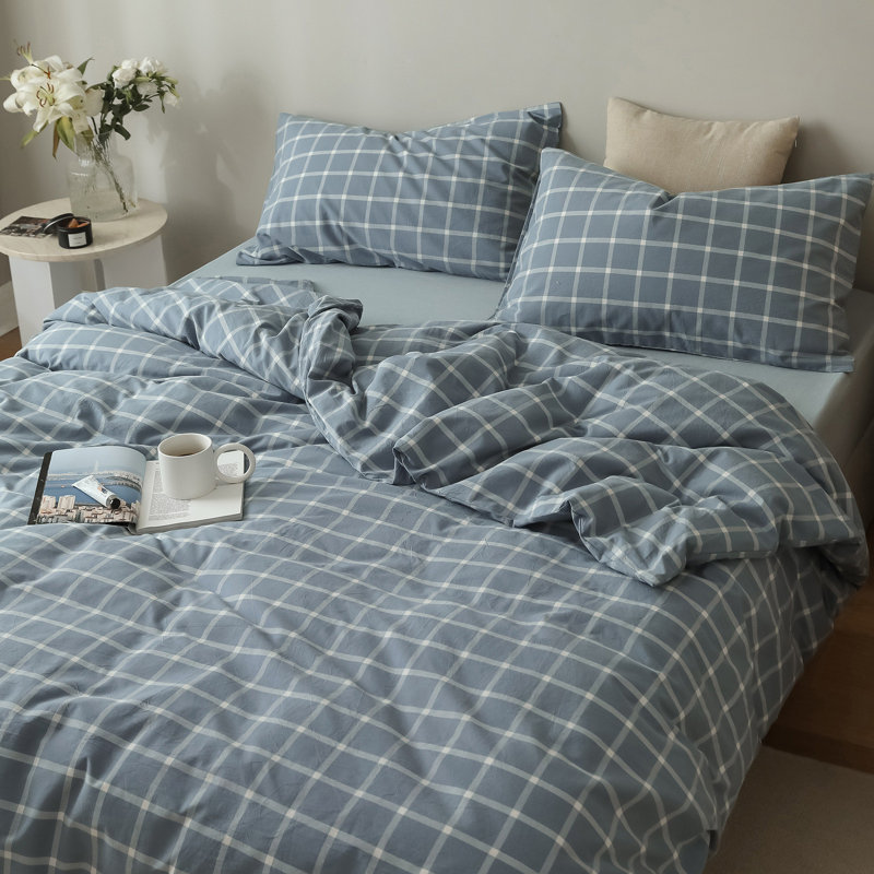Muti-Color Modern Buffalo Washed Cotton Plaid Duvet Set, Plaid 5, Twin Duvet Cover + 2 Standard Pillowcases