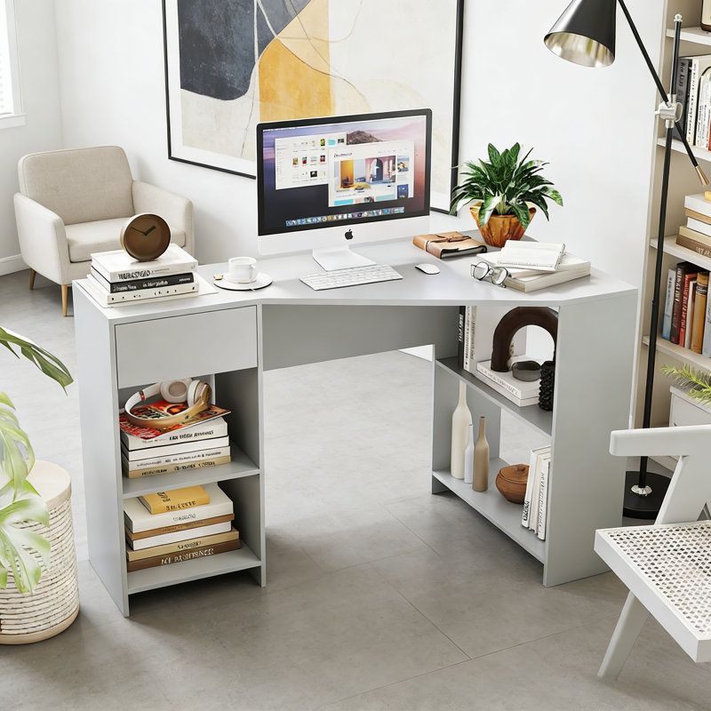 L-Shaped Computer Desk, Light Grey