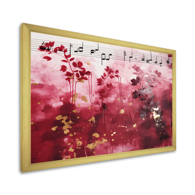 Notes de musique roses - musique encadrée, Cadre d'angle fermé doré, H 32 po x l 16 po x P 1 po