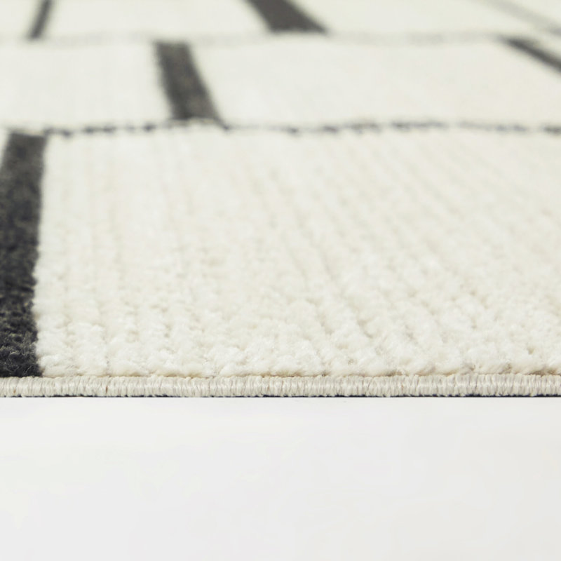 Edin Cream Striped Transitional Area Rug, Rectangle 5'3" x 7'