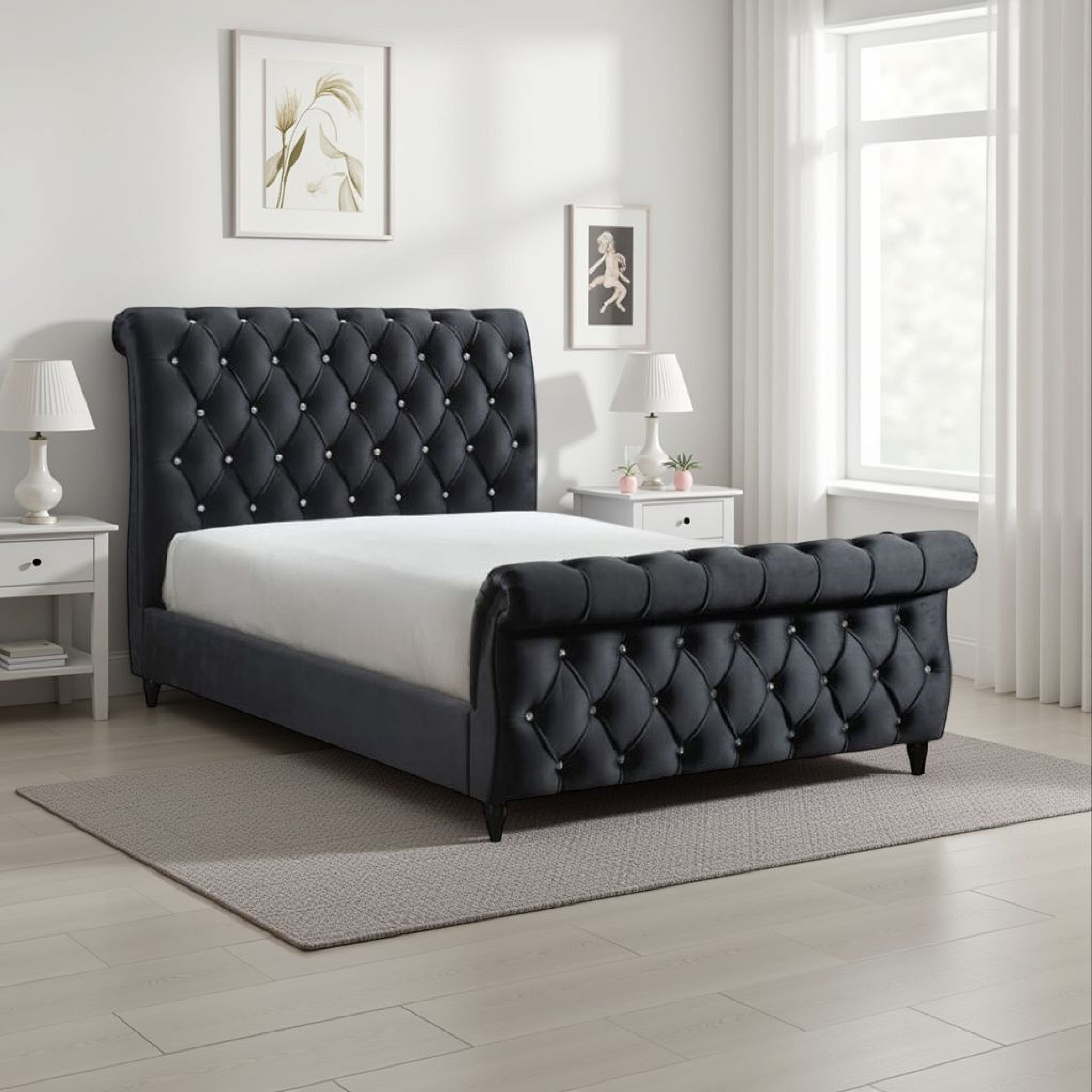 Stunning Tufted Sleigh Bed Images
