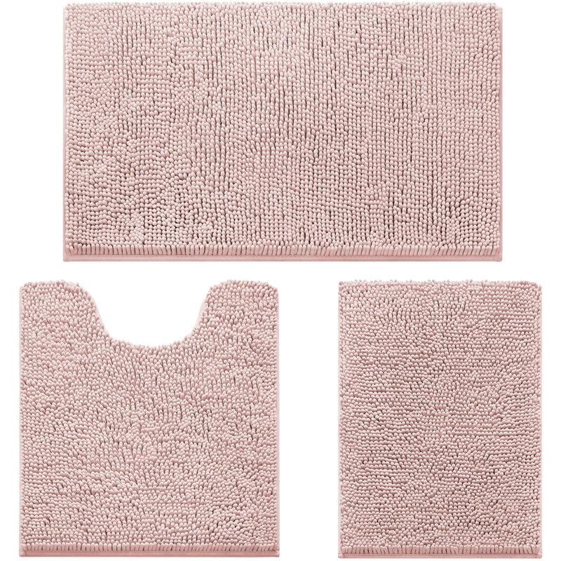 Ensemble de 3 tapis de salle de bain, très grand tapis de bain en chenille ultra doux et antidérapant (rose cendré)