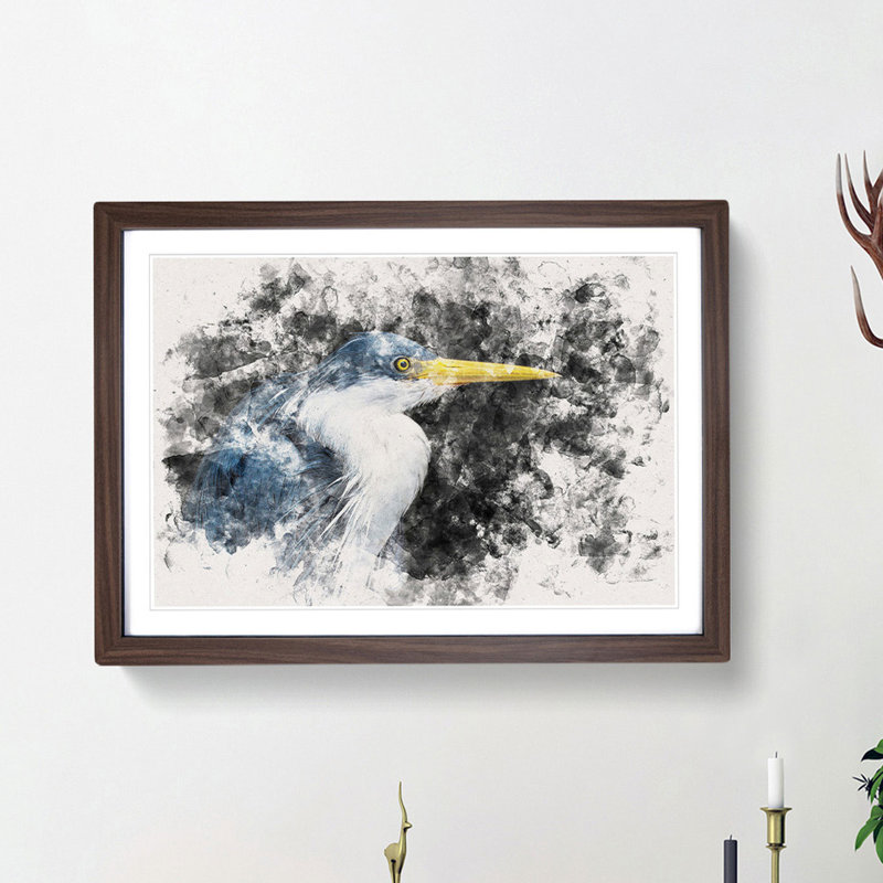 Pied Heron - Framed Print, 45cm H x 63cm W x 2cm D, Walnut Framed