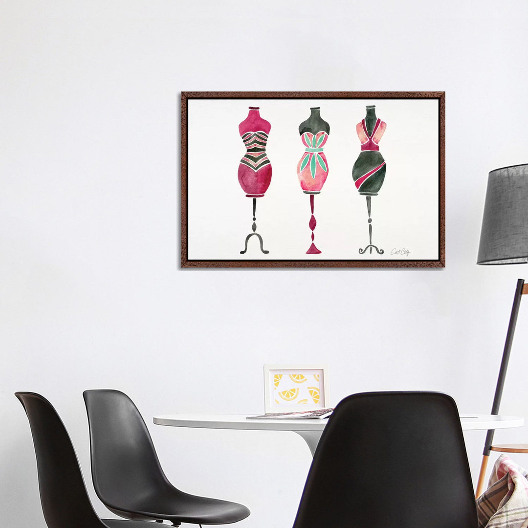 Pink 3 Dresses von Cat Coquillette - Galerie-verpackte Leinwand Giclée auf Leinwand