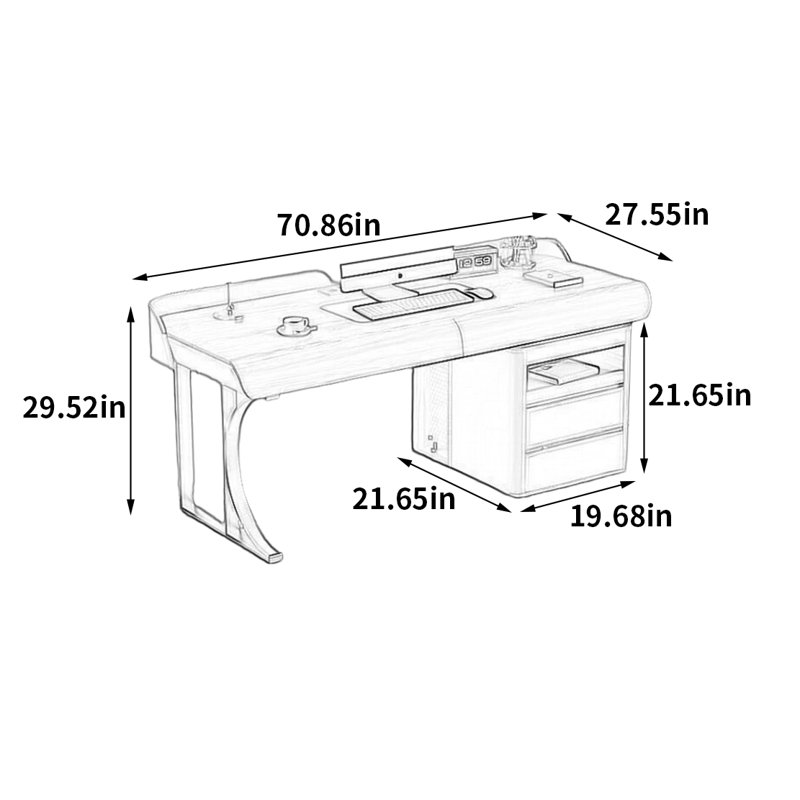Bureau rétro-chic, H 29,52 po x l 70,86 po x P 27,55 po