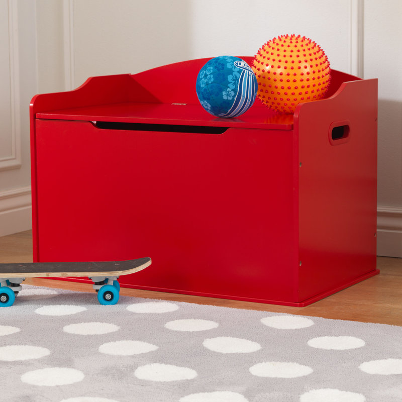 Austin Wooden Toy Box/Bench with Safety Hinged Lid, Red