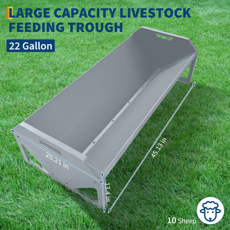Mangeoire pour animaux 22 gallons en acier galvanisé - Auge à foin de qualité supérieure avec revêtement antirouille, base en forme de V anti-basculement, peut contenir des chevaux, des bovins, des moutons, des chèvres et des cochons