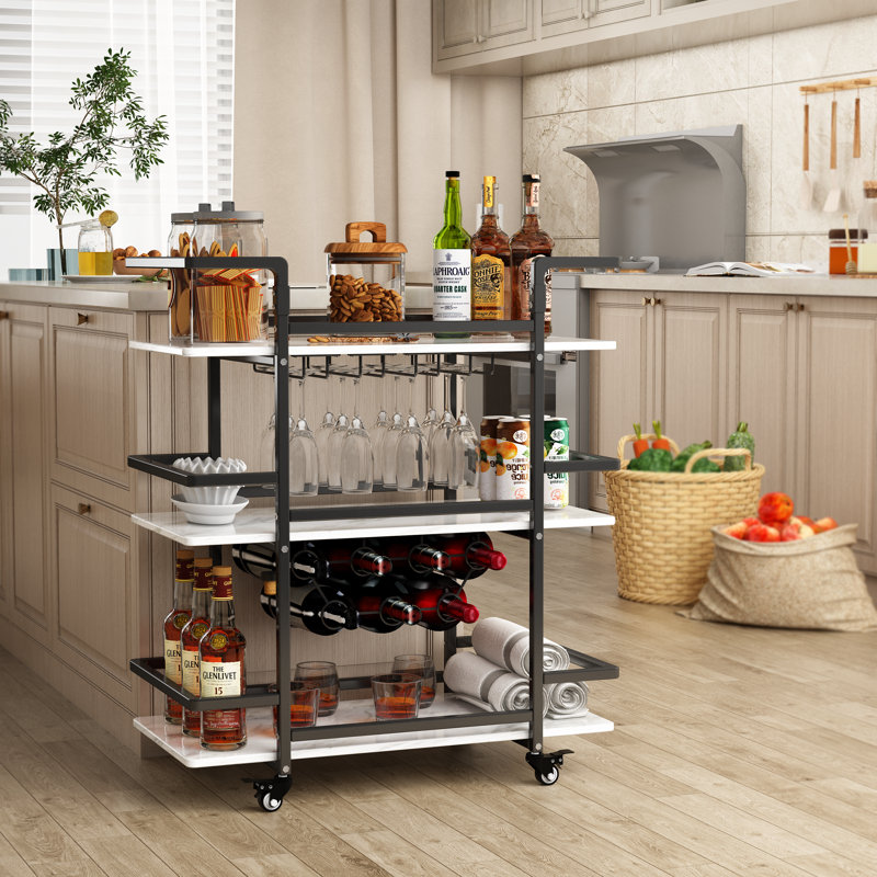 Zoela Metal Golden Bar Cart, 35''x32''x15'', Black
