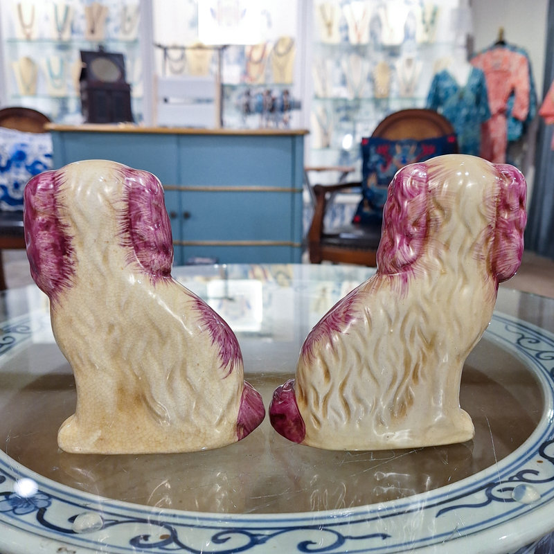 Staffordshire Style Porcelain Dog Pair Pink Antique Small