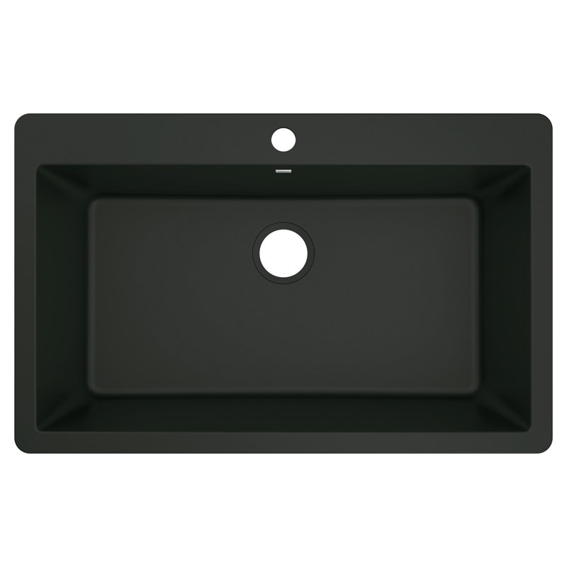 Host 33-Inch Wide x 9.5-Inch Deep Dual Mount Granite Single Bowl Kitchen Sink, Black