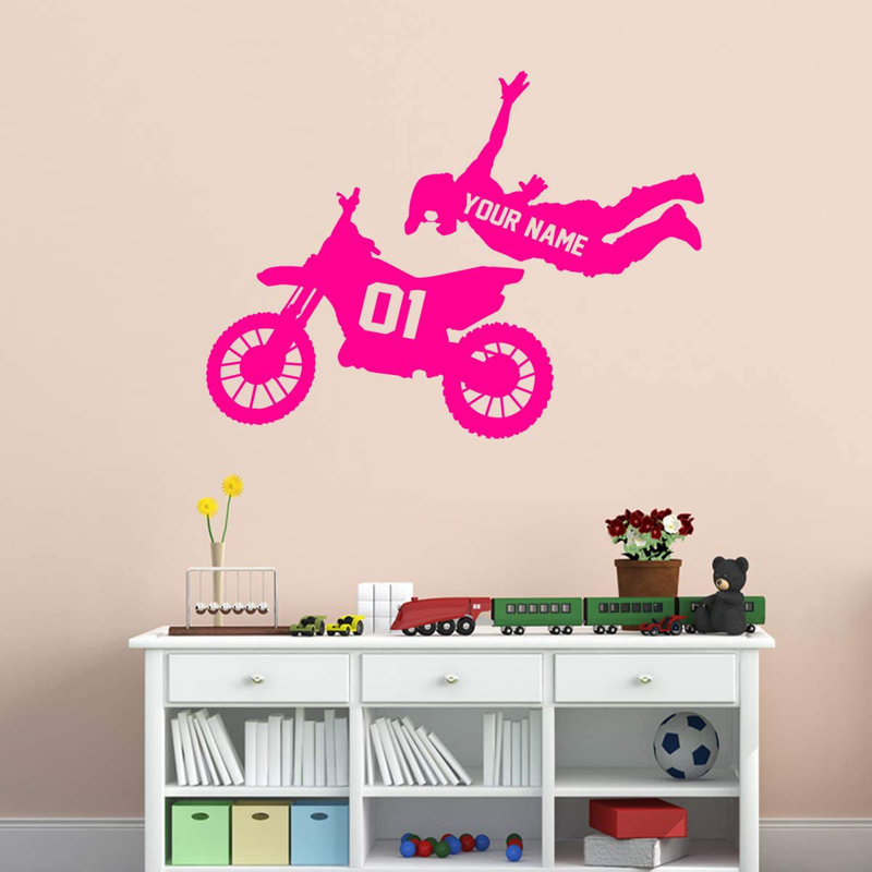 Adhésif décoratif «Dirt Bike Rider», H 23 po x l 29 po, Rose vif, Oui