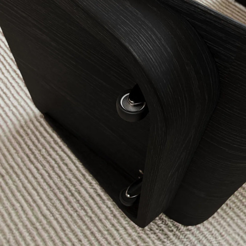 15" Modern C-Shaped Side Table With Wheels, Black