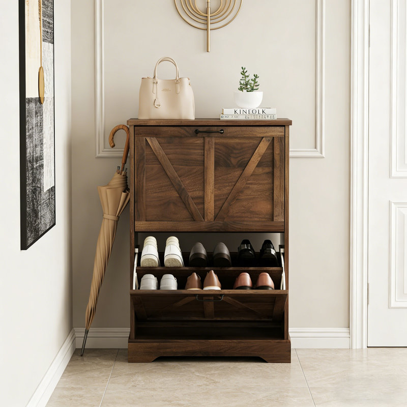 Premium Wooden Shoe Cabinet For Home, 37" H x 23.6" W x 9.5" D, Dark Brown