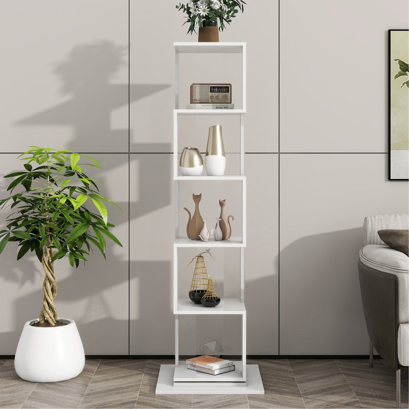 Bibliothèque rotative à 5 niveaux, bibliothèque simple avec plaque en acrylique, Blanc