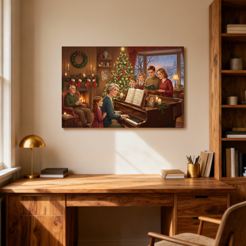 Noël en famille autour du piano, H 28 po x l 40 po