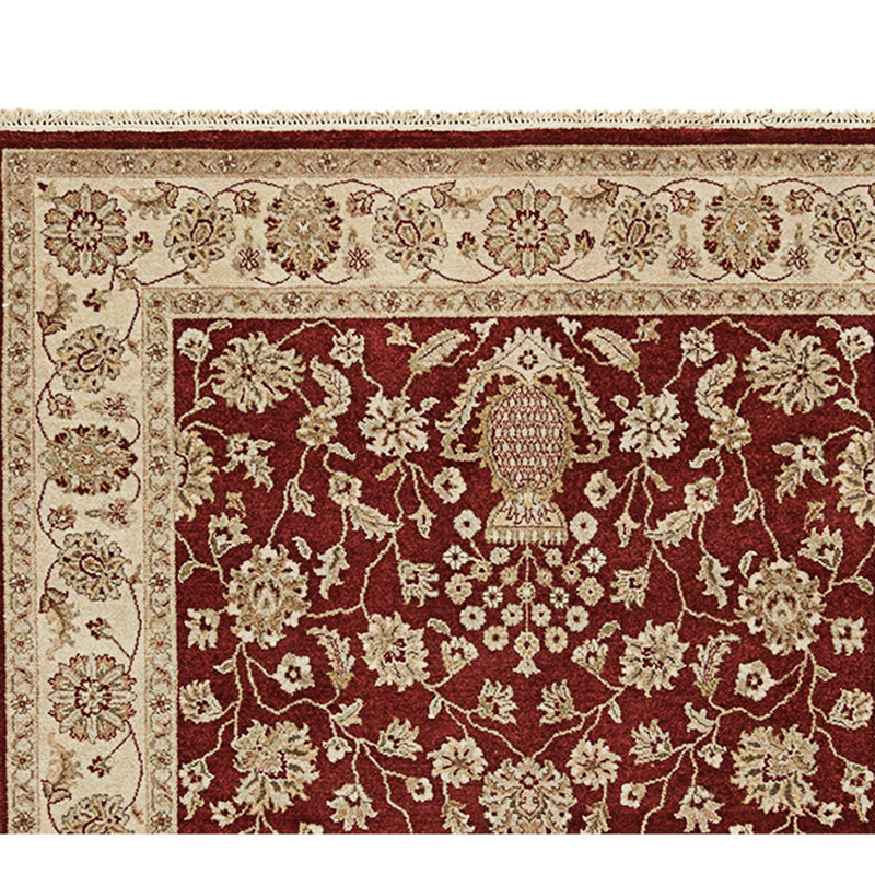 High-Quality Hand-Knotted Red And Beige Area Rug