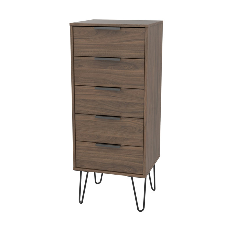 Fully Assembled Flovilla 5 Drawer 45Cm W, Carini Walnut