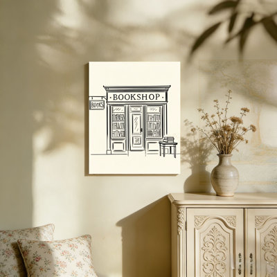 Vintage Bookshop Sketch, Unframed Wall Mural, 36L X 24W